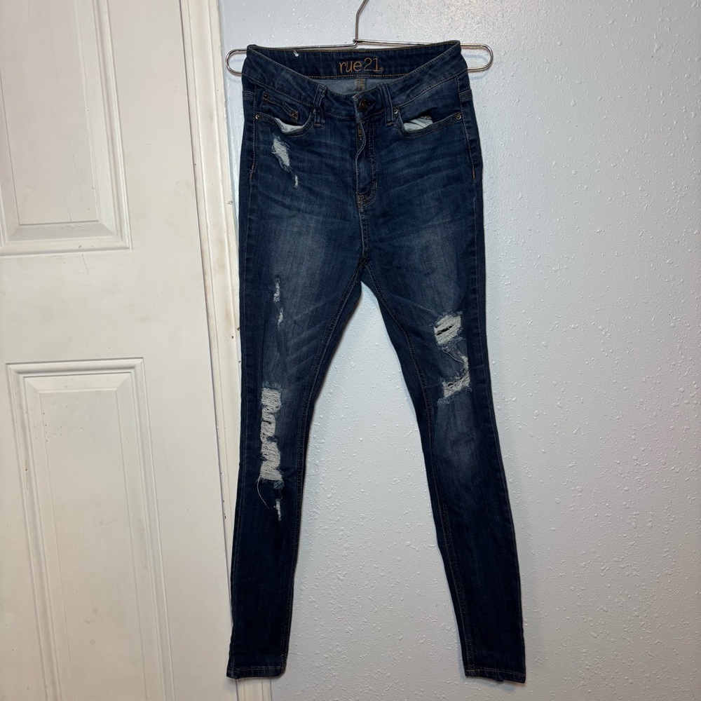 Rue21 Dark Blue Ripped Skinny Jeans